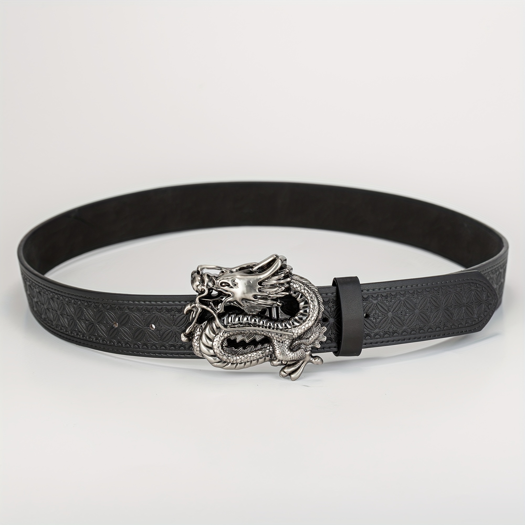 Men's 3D Dragon Buckle PU Leather Belt Embossed Pattern Funky Style
